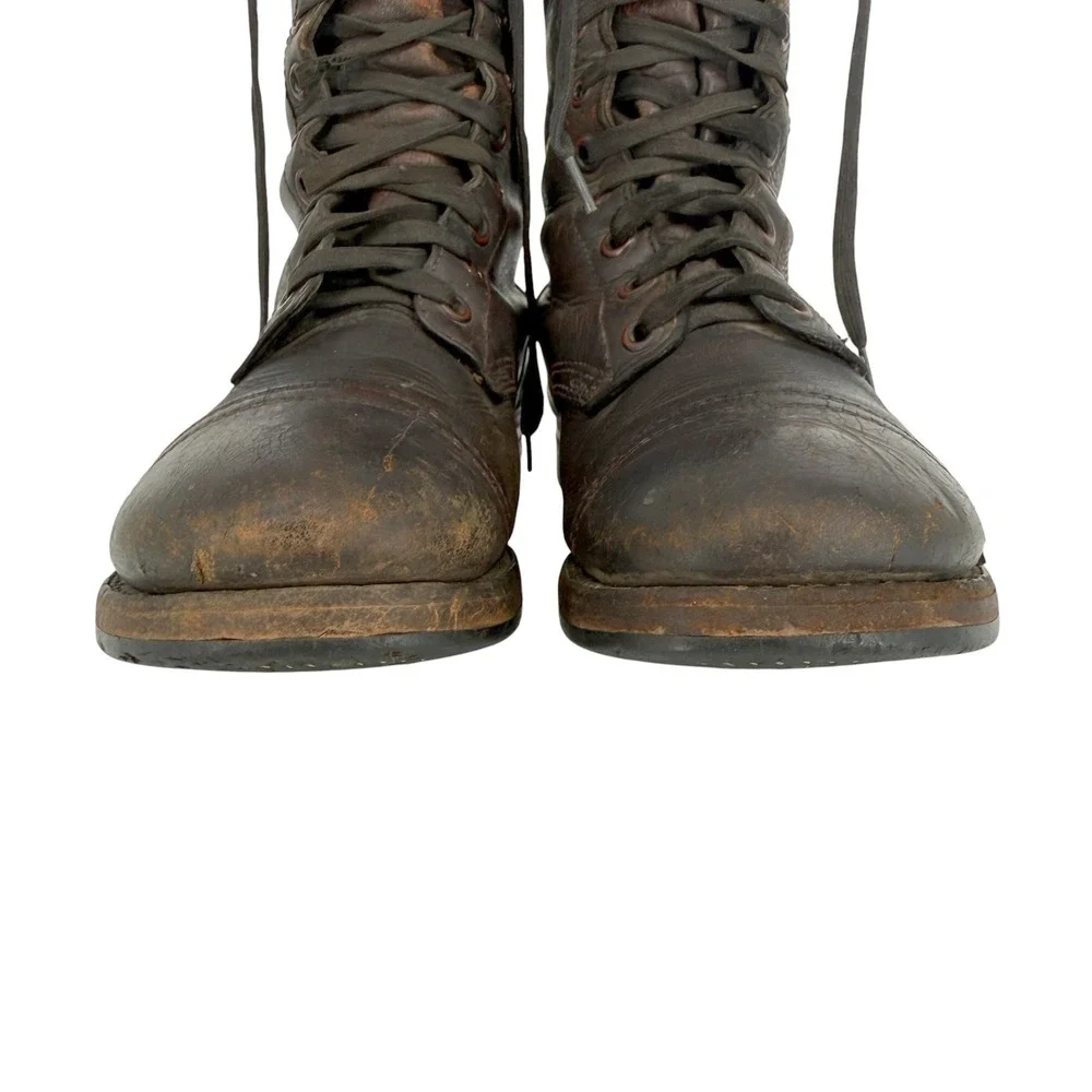 Vintage 60s Brown Leather Paratrooper Jump Boots Size 9 Cap Toe Military Combat
